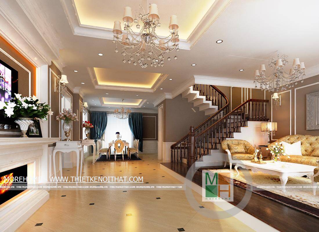 Thiết kế nội thất biệt thự Vinhomes Riverside tân cổ điển sang trọng- Khu biệt thự Hoa Lan HL0516